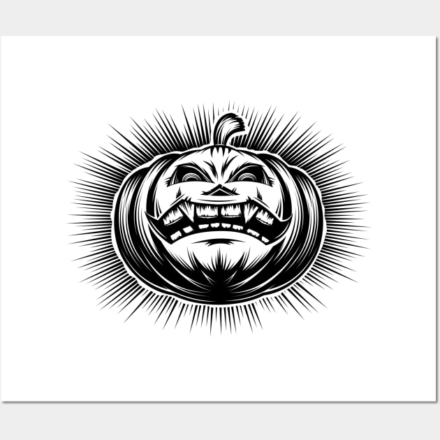 Pumpkin Smiling Halloween Hand Drawing Retro Wall Art by alxr